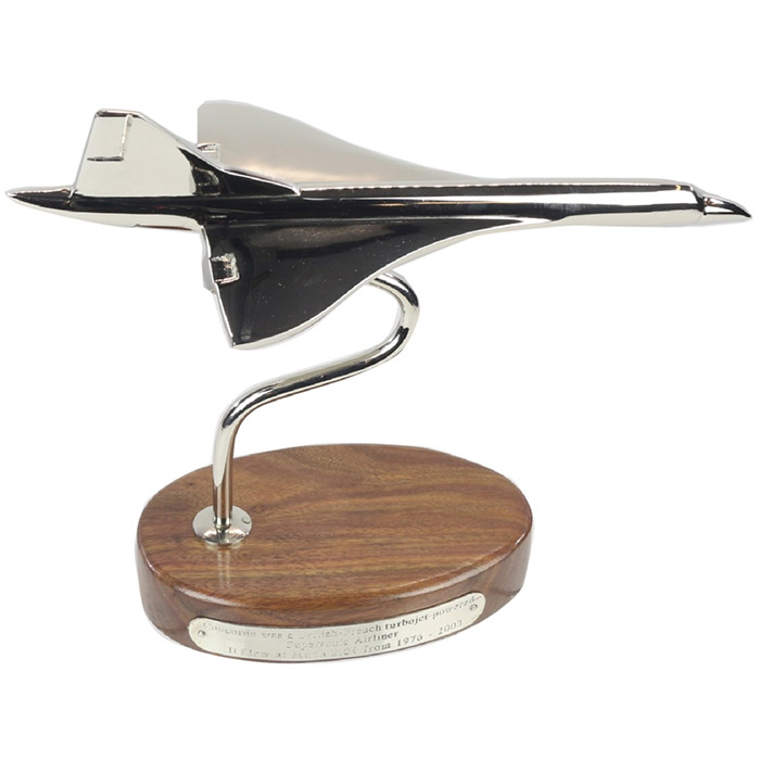 Nickel Plated Aluminium Concorde On Wooden Base